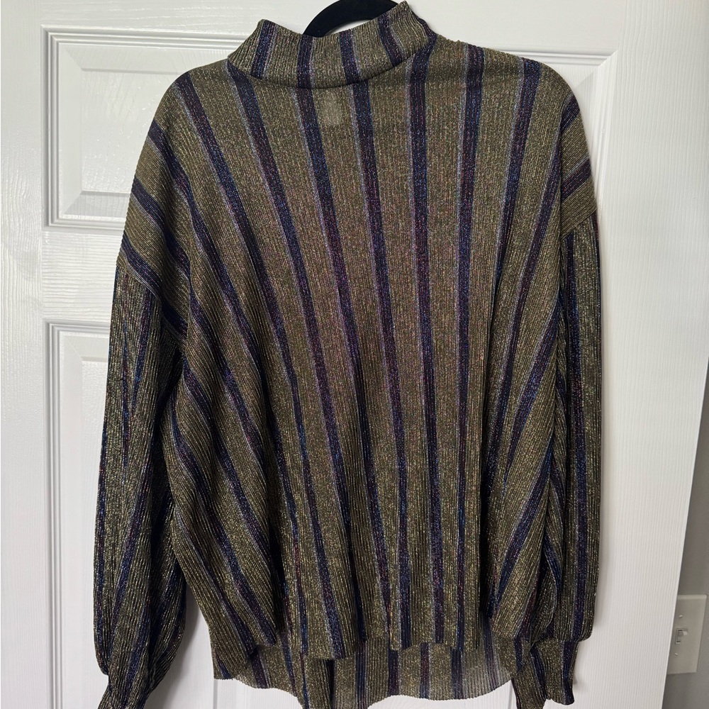 Striped Multicolor Glittery Turtleneck Sweater
